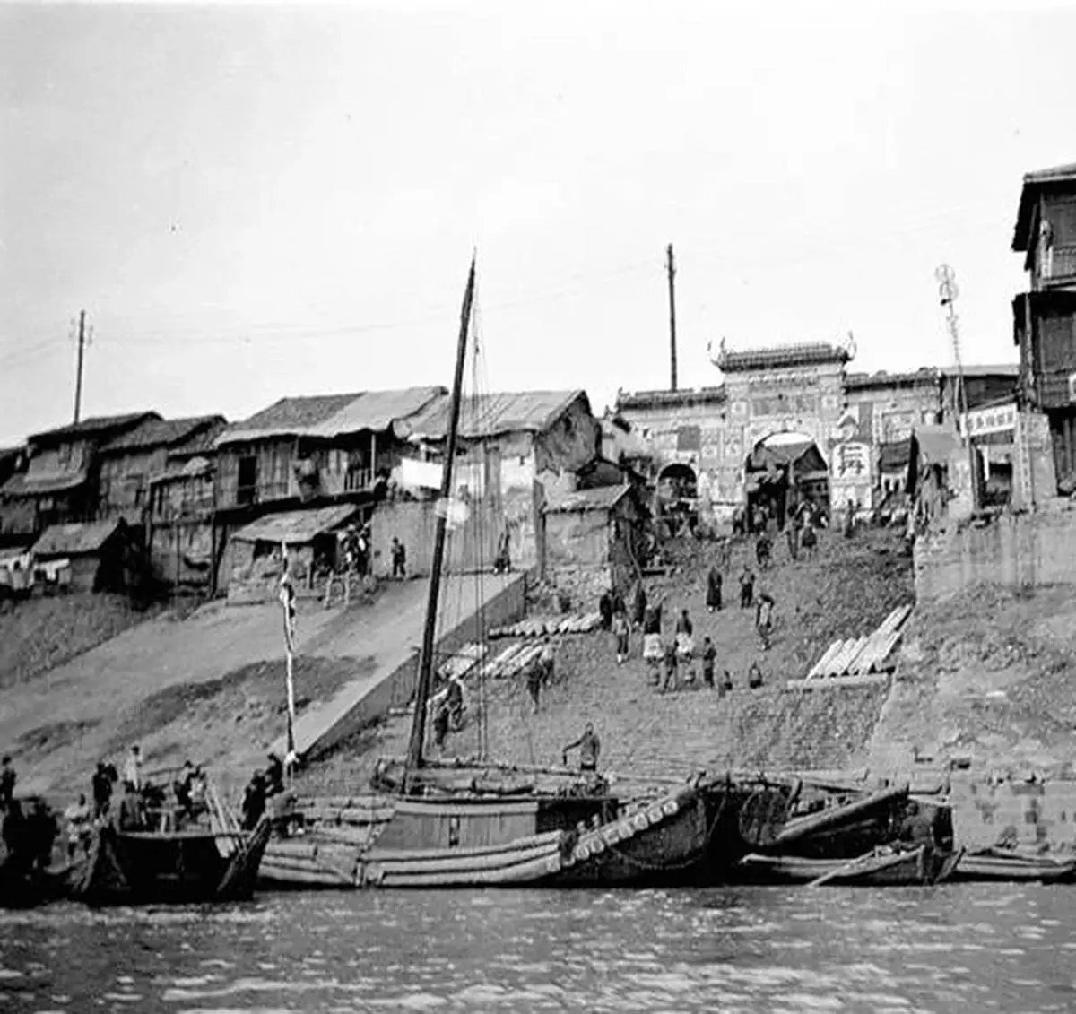 Old Hankou port and trading boats on the Yangtze River — the 'thoroughfare of nine provinces' in Wuhan