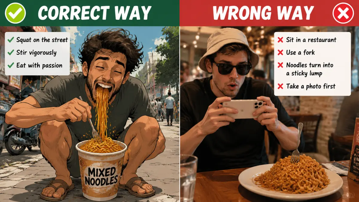 Tourist mistakes when eating Wuhan hot dry noodles — don't let the noodles clump