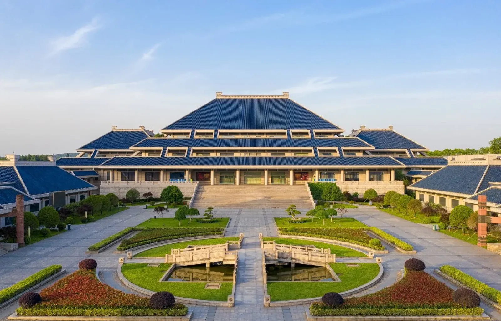 Hubei Provincial Museum exterior in Wuhan, grand Chu-style architecture with overhanging eaves
