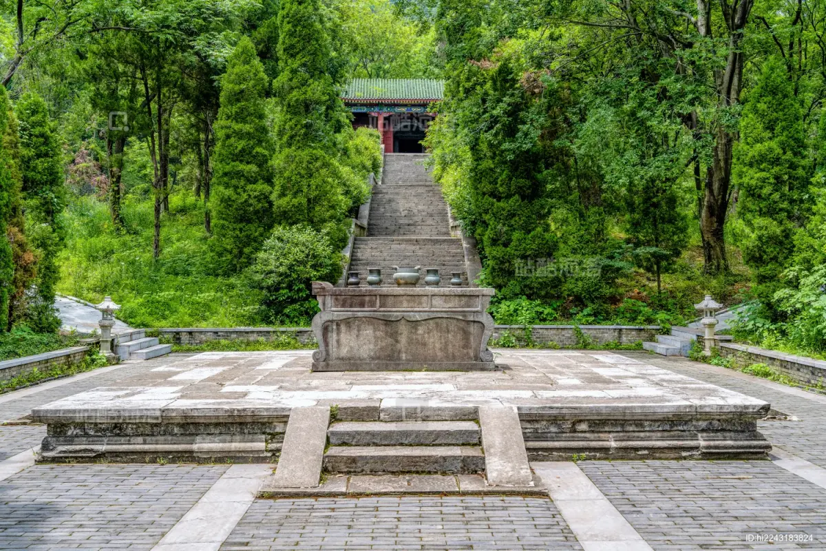 Weathered Ming Dynasty stone spirit-way statues of horses and officials at Longquan Mountain tombs near Wuhan