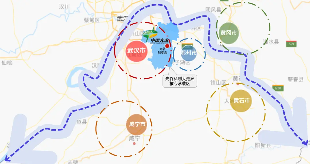 Map showing Optics Valley location in eastern Wuhan, 25 kilometers from the historic Hanyang Iron Works