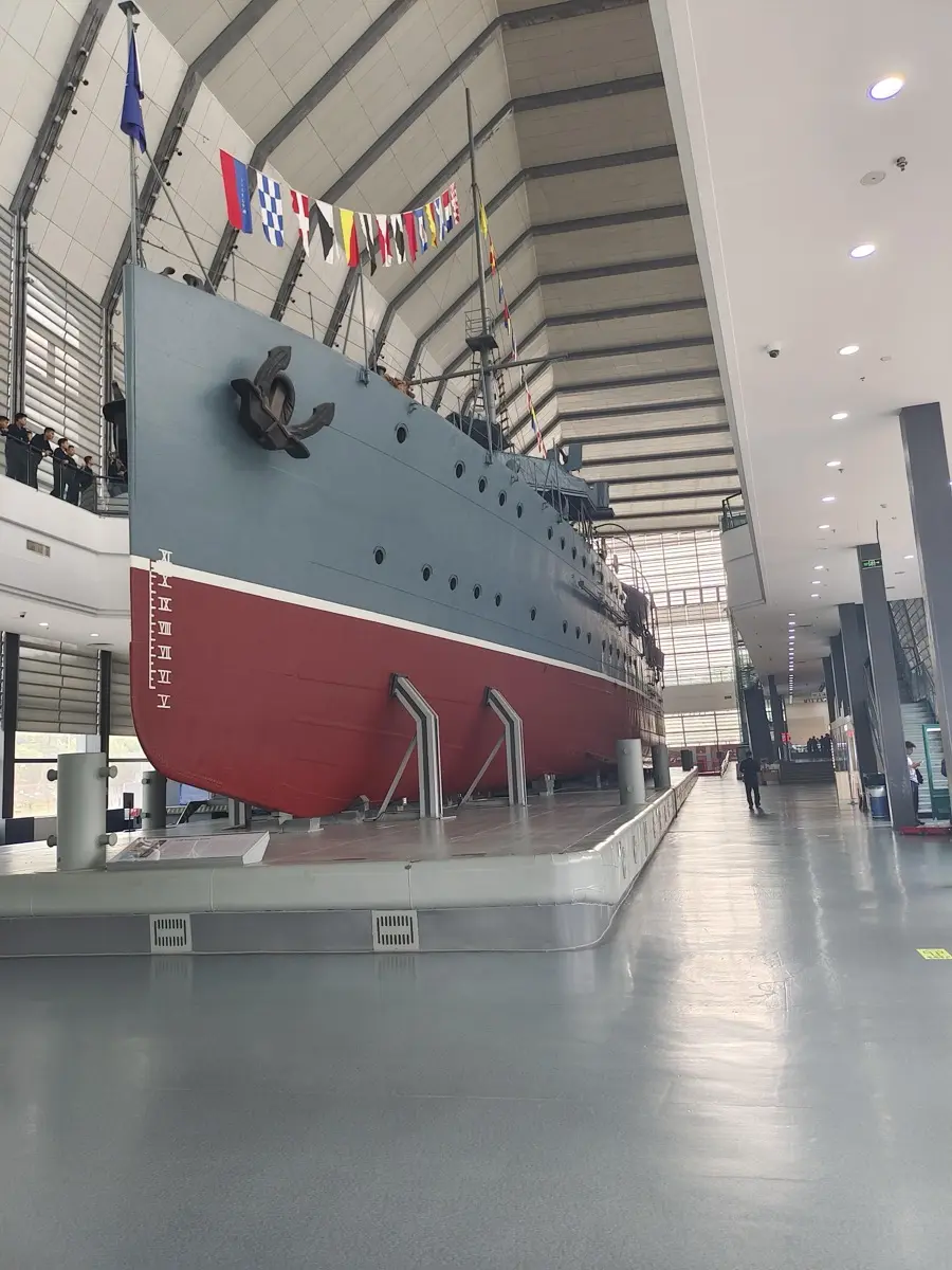 The Zhongshan Warship on display at the Wuhan museum, showing bomb damage from the 1938 battle